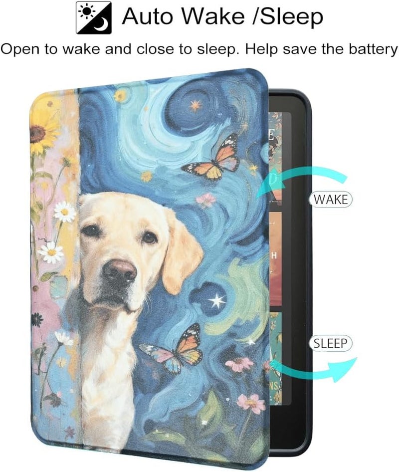 Tpacc Case for Kindle Paperwhite 12th Gen 2024 (7") & Kindle Colorsoft Signature Edition, Lightweight PU Leather Smart Protective Cover with Auto Sleep Wake, Hand Strap, Funny Dog - Image 4